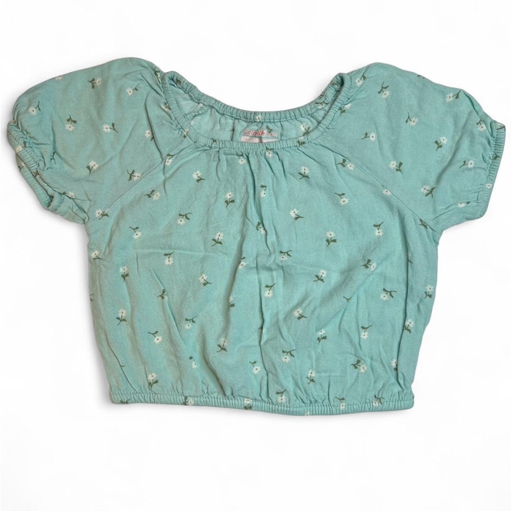 Cat & Jack Green Puff Sleeve Floral Blouse
